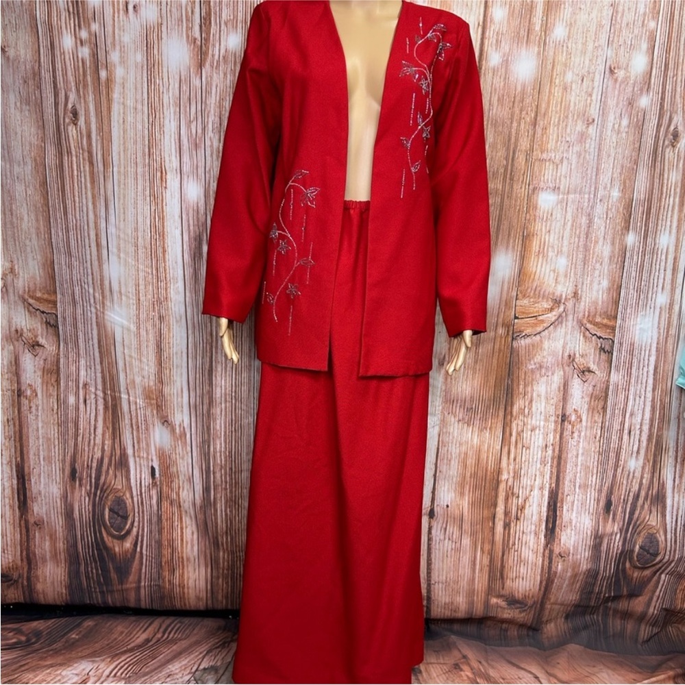 Glatter & Sims Vintage 70’s Beaded Red Jacket and‎ Skirt Set